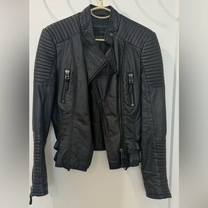 Zara Black Textured Jacket 100% lambskin